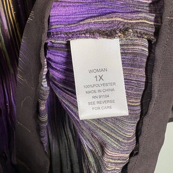 Dressbarn Purple Striped Fairycore Button Up Shirt - Size 1X - Women's Plus Size - Picture 6 of 7